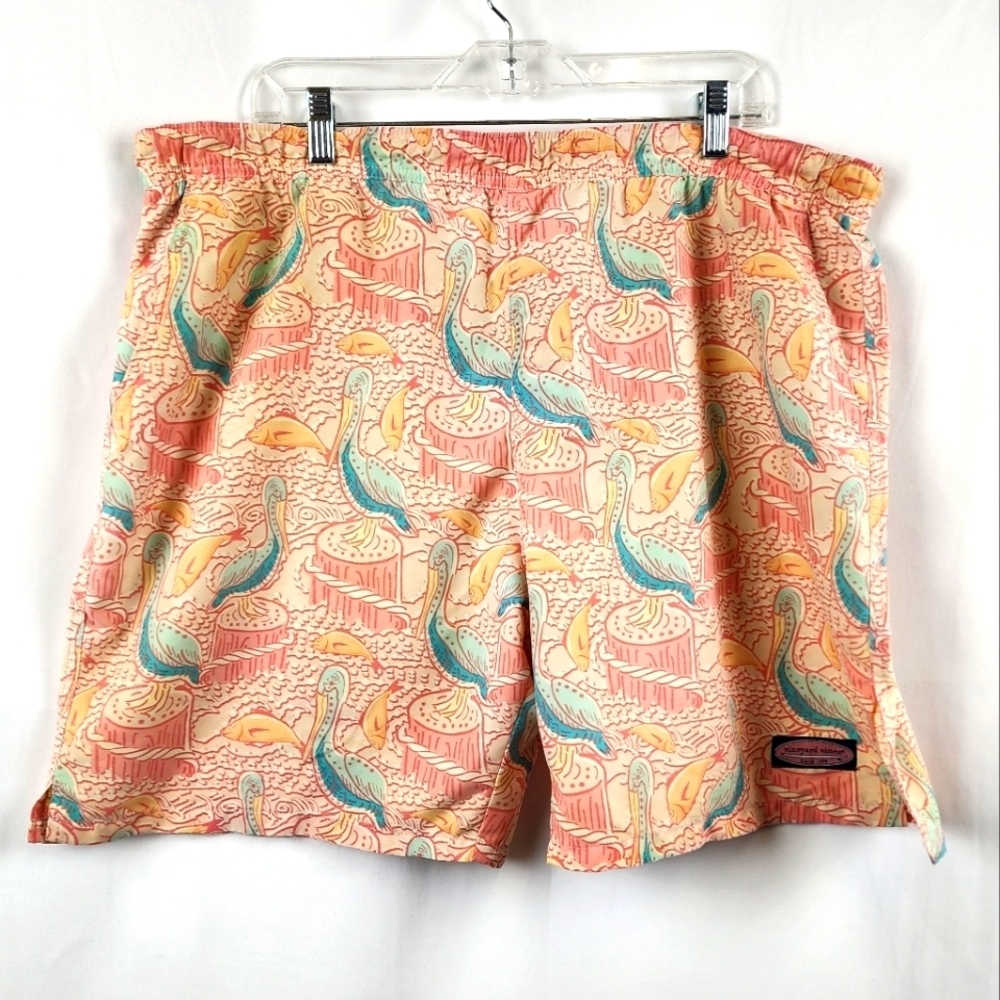Vineyard Vines Mens Lined Swimming Trunks Tropical Fish Pelican Blue Orange Pink